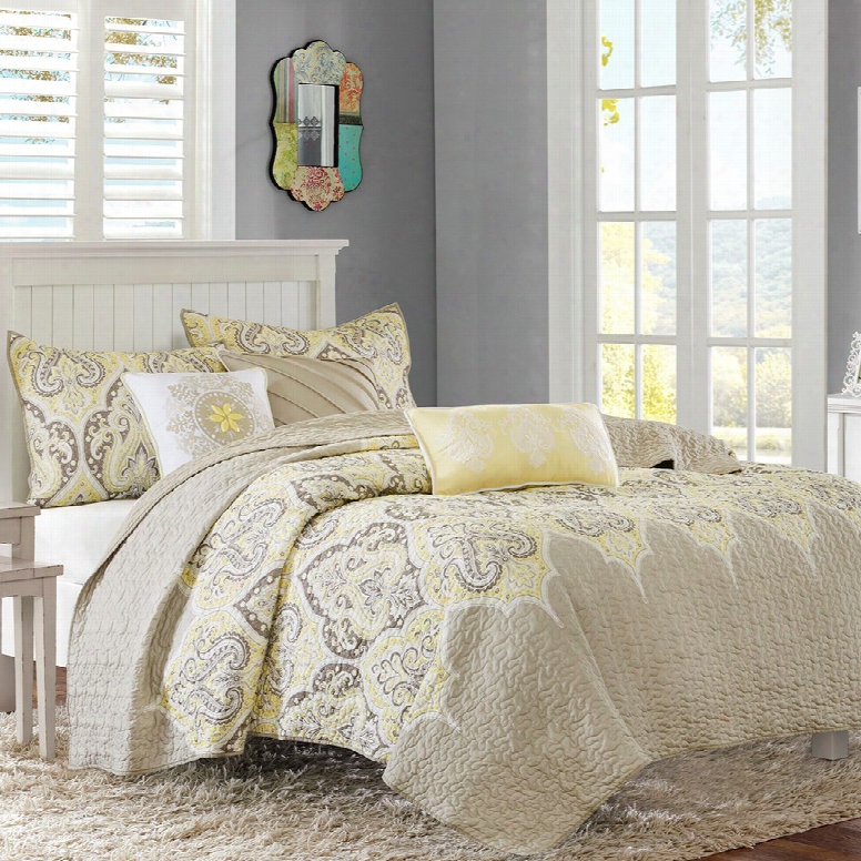 Madison Park Nisha 6 Piece Quilted Coverlet Set In Yellow