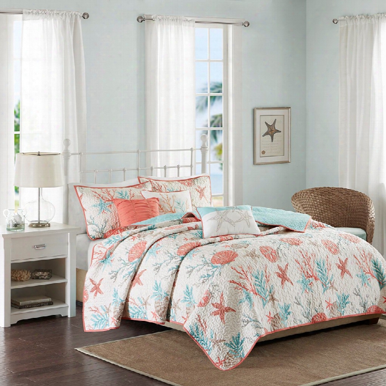 Madison Park Pebbel Beach 6 Piece Quilted Coverlet Set In Coral