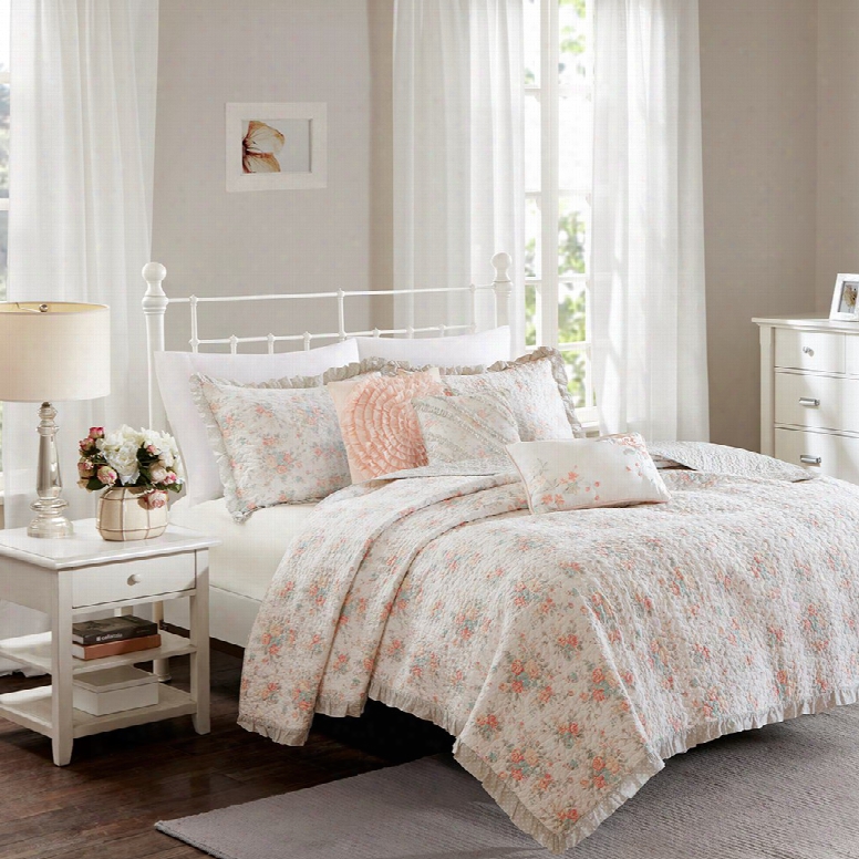 Madison Park Serendipity Cotton Percale Coverlet Set In Coral