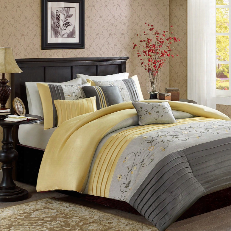 Madison Park Serene 6 Piece Embroidered Duvet Cover Set In Yellow