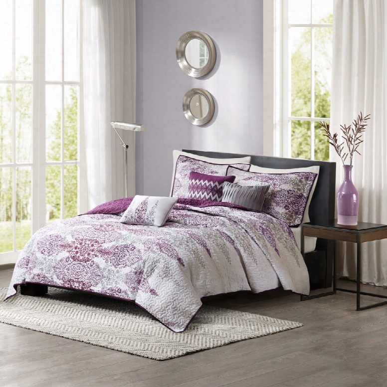 Madison Park Sonali 6 Piece Quilted Coverlet Set In Purple