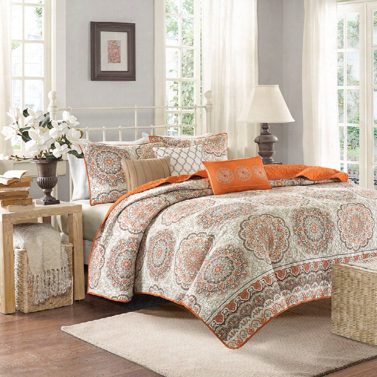 Madison Park Tangiers 6 Piece Coverlet Set In Orange