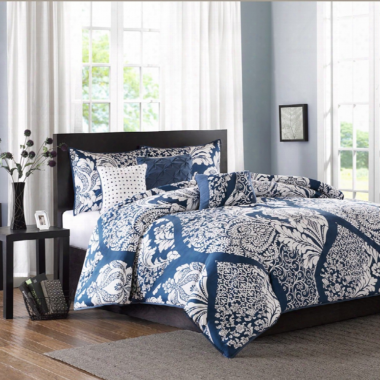 Madison Park Vienna 6 Piece Printed Duvet Cover Set In Indigo