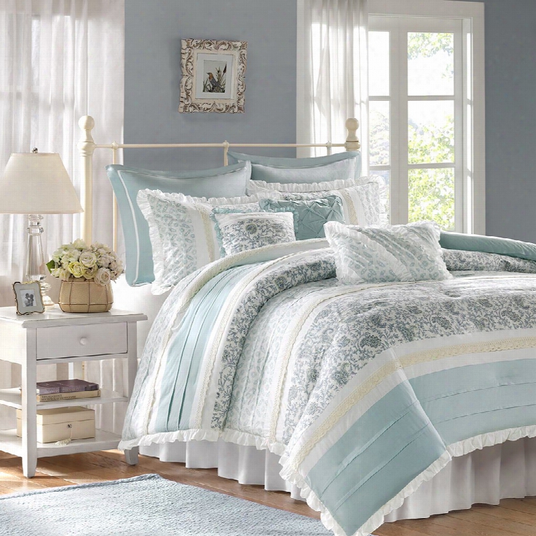 Madison Park Dawn 9 Piece Cotton Percale Comforter Set In Blue