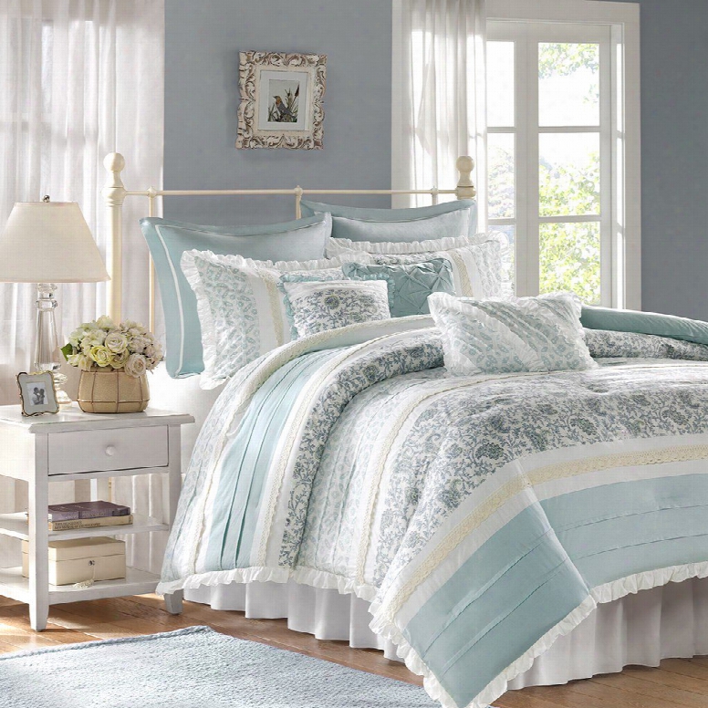 Madison Park Dawn 9 Piece Printed Cotton Percale Comforter Set In Blue