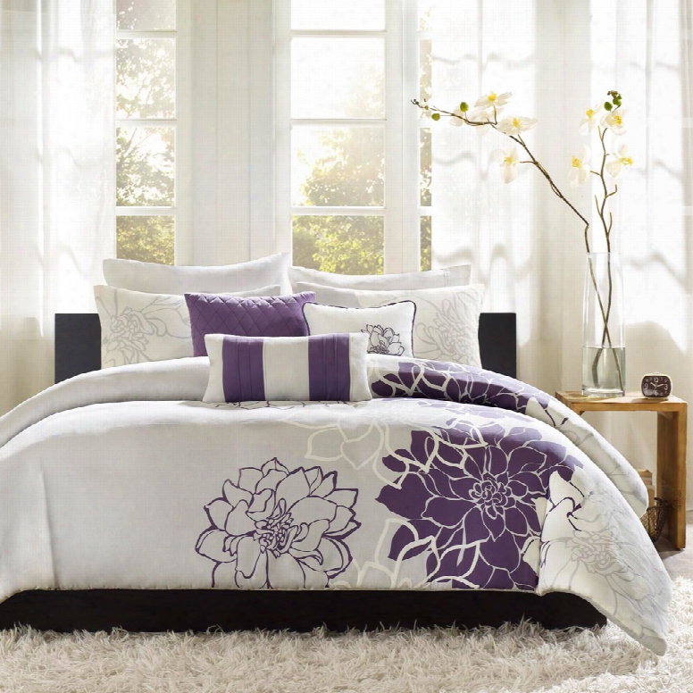 Madison Park Lola 6 Piece Printed Duvet Cover Set In Purple