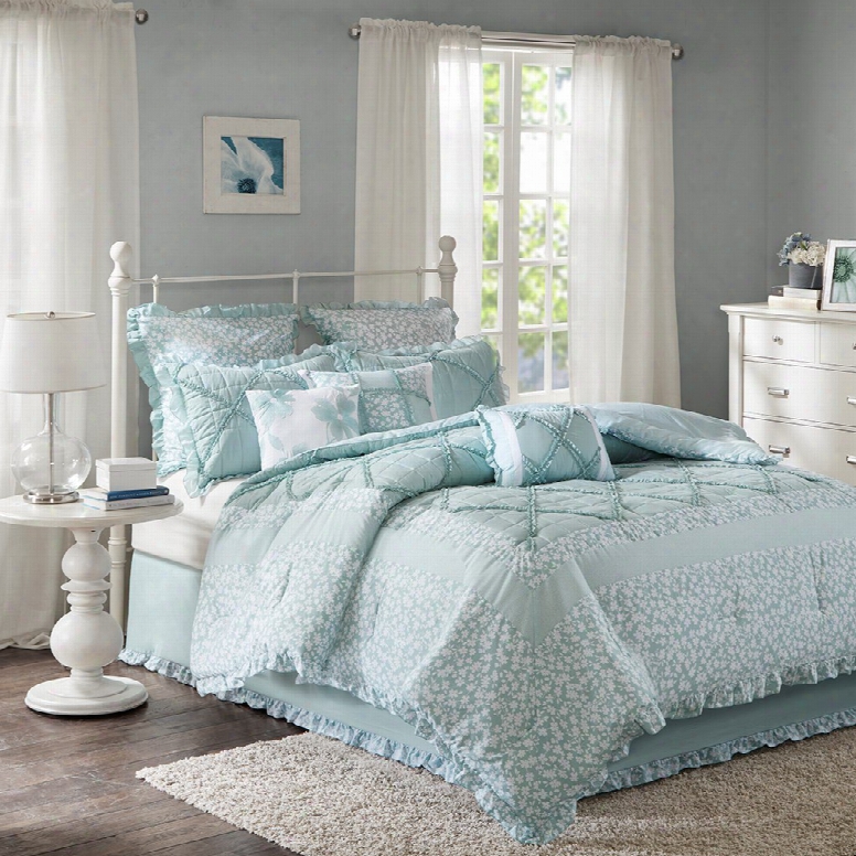 Madison Park Mindy 9 Piece Cotton Percale Comforter Set In Aqua