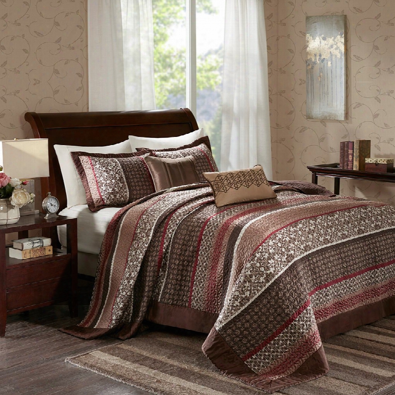 Madison Park Princeton 5 Piece Jacquard Bedspread Set In Red