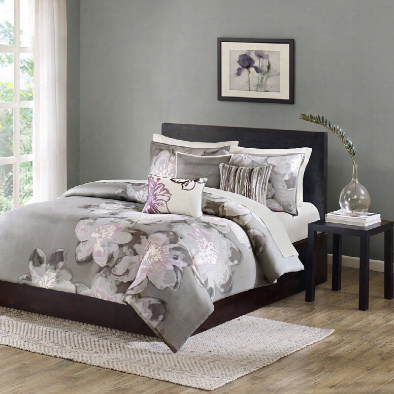 Madison Park Serena 6 Piece Printed Duvet Cover Set In Grey