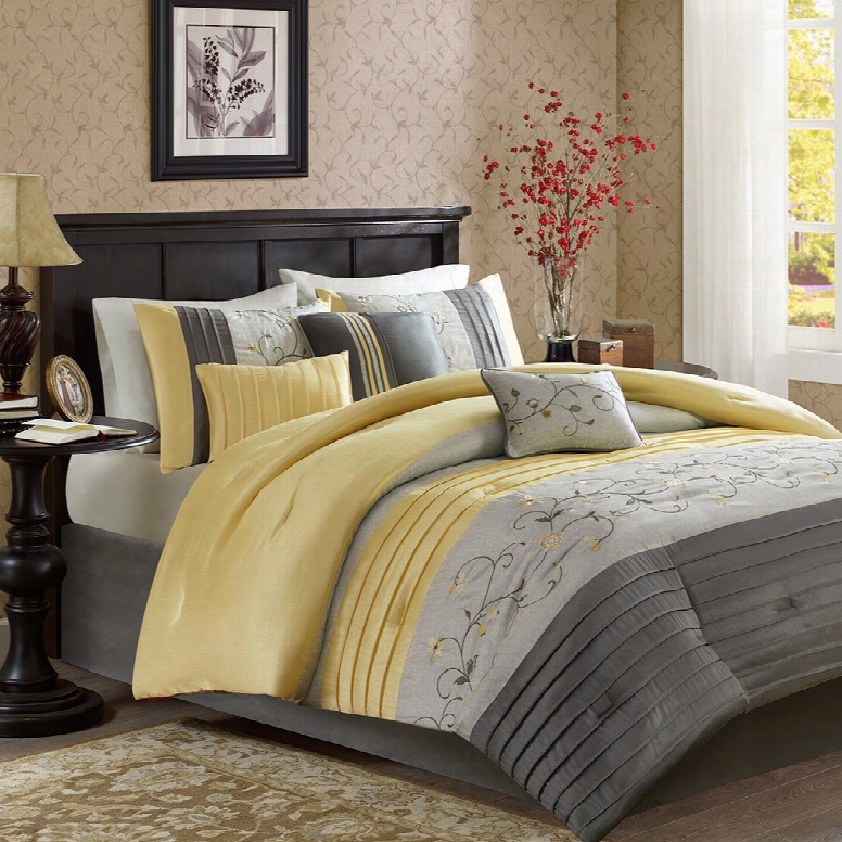 Madison Park Serene 7 Piece Embroidered Comforter Set In Yellow