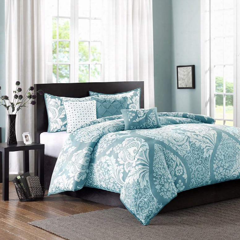 Madison Park Vienna 6 Piece Printed Duvet Cover Set In Blue