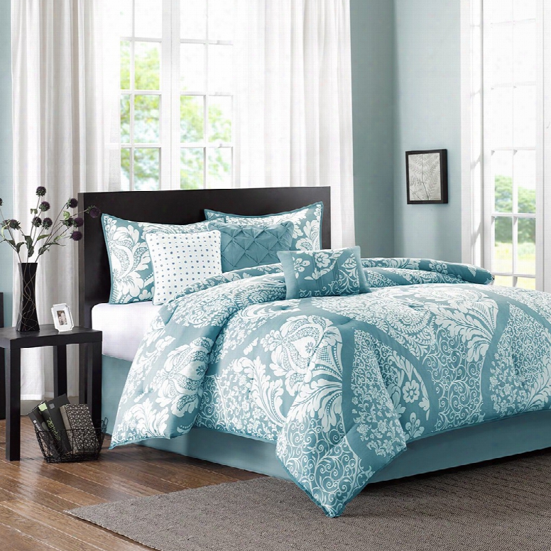 Madison Park Vienna 7 Piece Cotton Printed Comforter Set In Blue