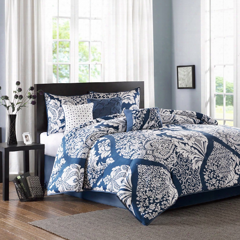 Madison Park Vienna 7 Piece Cotton Printed Comforter Set In Indigo