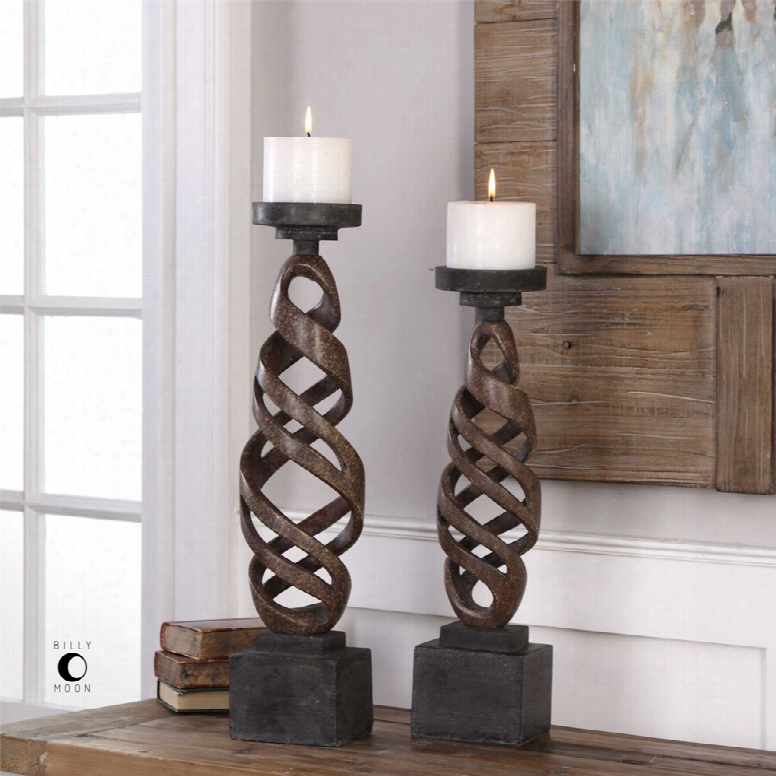 Uttermost Abrose Candleholders Set Of 2 In Rust Brown
