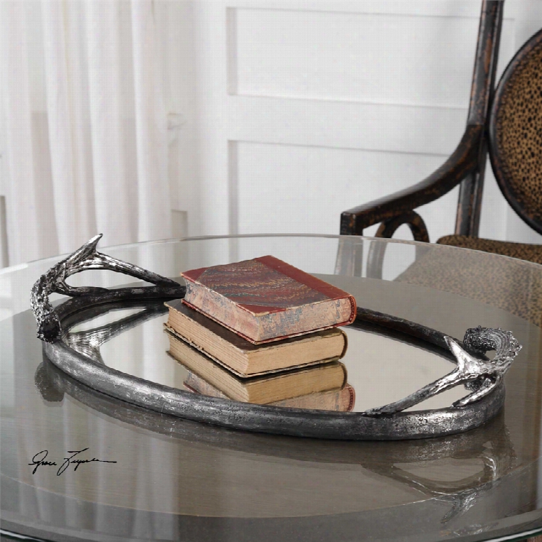 Uttermost Antler Tray In Antiqued Silver