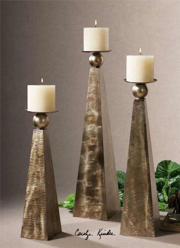 Uttermost Cesano Candleholders Set Of 3 In Bronze