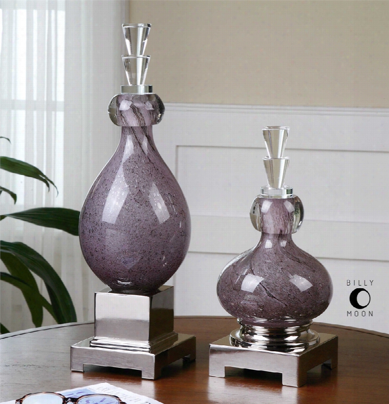 Uttermost Charoite Glass Bottles Set Of 2 In Purple
