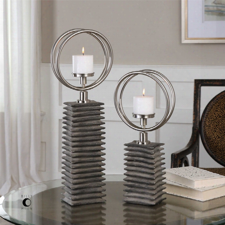 Uttermost Eugenio Ceramic Candleholders Set Of 2 In Black