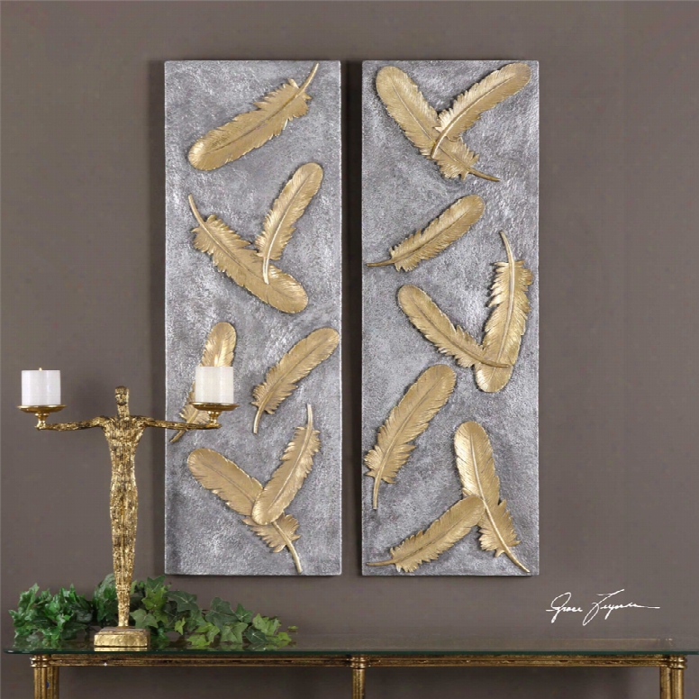 Uttermost Falling Feathers Wall Art Set Of 2 In Gold