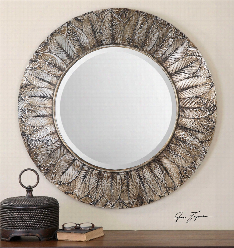 Uttermost Foliage Round Mirror In Silver Leaf