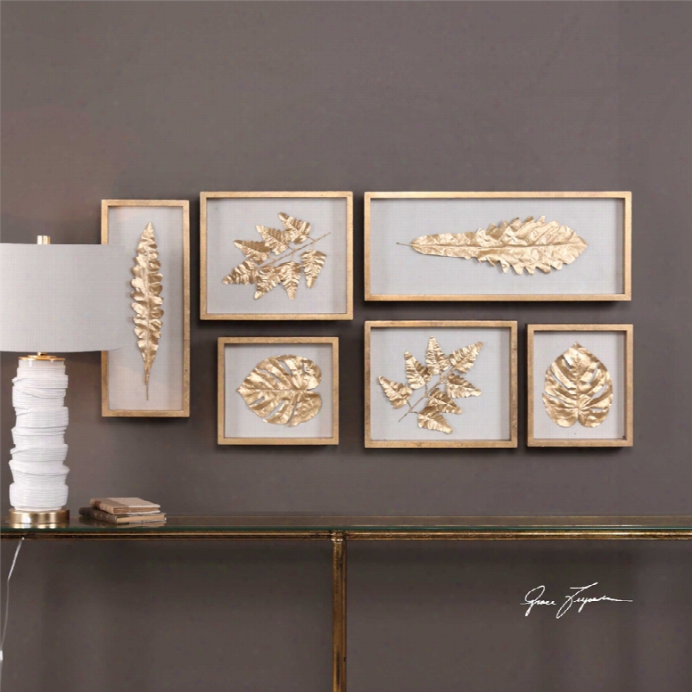 Uttermost Golden Leaves Shadow Box Set Of 5