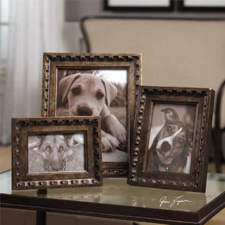 Uttermost Kalya Photo Frames Set Of 3 In Antiqued Bronze