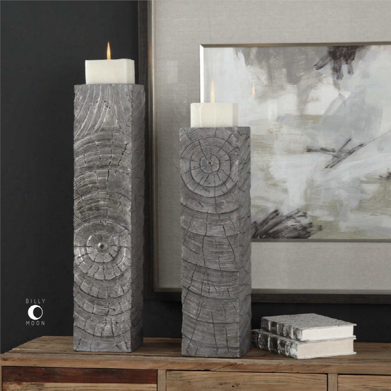 Uttermost Odion Wooden Log  Candleholders Set Of 2