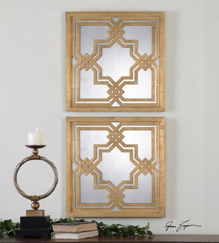 Uttermost Piazzale Square Mirrors Set Of 2 In Gold