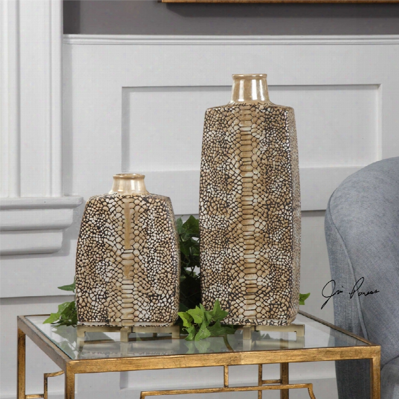 Uttermost Reptila Textured Ceramic Vases Set  Of 2