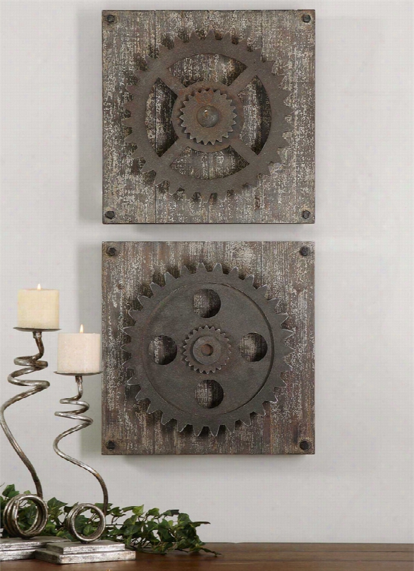 Uttermost Rustic Gears Wall Art Set Of 2