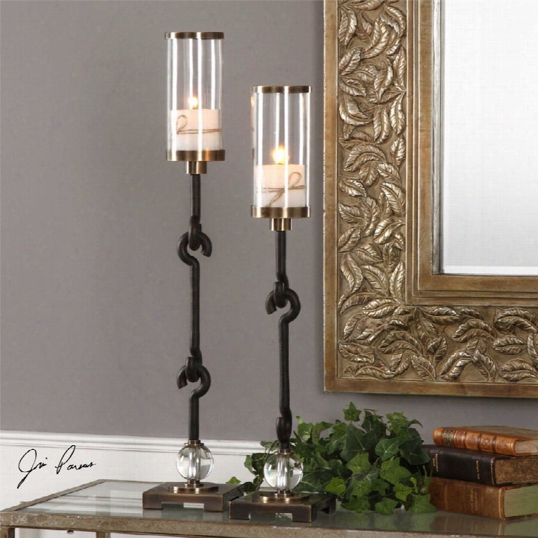 Uttermost Sabal Coffee Bronze Candleholders Set Of 2