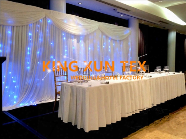 10ft*20ft White Color Ice Silk Wedding Backdrop Curtain With Led String Light For Wedding Event Decoration