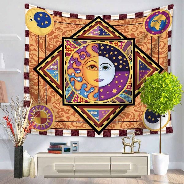 150*130cm Colorful Tapestry Psychedelic Celestial Indian Sun Tapestry Wall Hanging Throw Bohemian Door Curtain Yoga Mat Picnic Beach Blanket