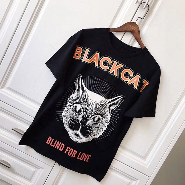 17fw Luxury Europe Italy High Quality Blind For Love Black Cat Tshirt Fashion Men Women T Shirt Casual Cotton Tee Top