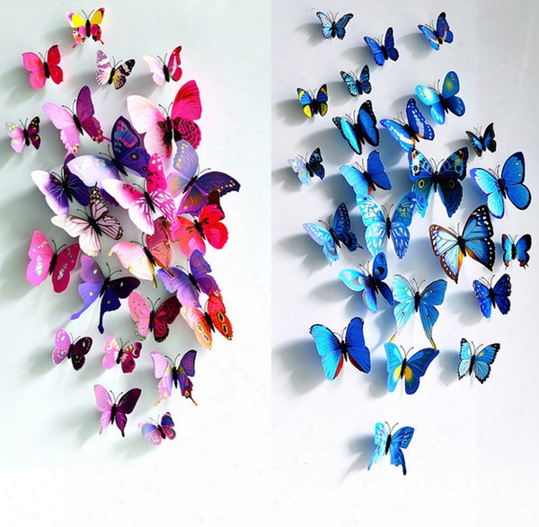 2016 Butterfly Decoration Stereo Simulation 3d Wall Stickers Curtain Fridge Sticks 12pcs/lot For Living Room And Wedding Room