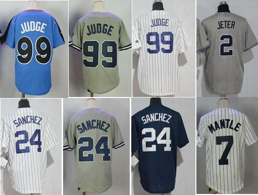 2017 Kids Jersey Youth 2 Edrek Jeter 24 Gary Sanchez 99 Aaron Judge 7 Mickey Mantle Boy Children Baseball Jersey Stitched