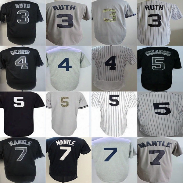 2017 Mens Ladys Kids Toddlers New York Babe Ruth Lou Gehrig 5 Joe Dimaggio 7 Mickey Mantle Blue Grey White Blac K Baseball Jerseys