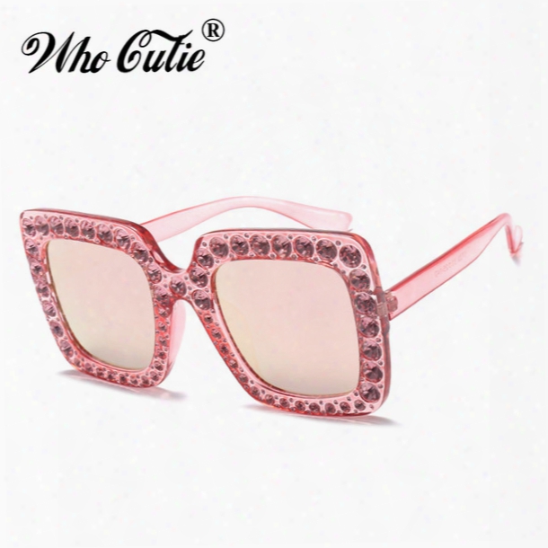 2018 Oversized Pink Crystal Embellished Dimond Sunglasses Men Women G0148 Mosaic Vintage Square Frame Sun Glasses Rivet Clear Shades 0148