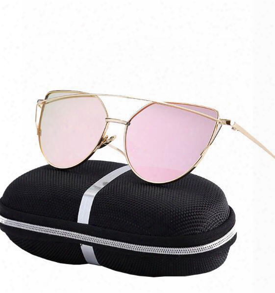 23 Color Cat Eye Women Sunglasses Rose Gold Metal Reflective Summer Pink Sun Glasses Vintage Sexy Shades High Quality