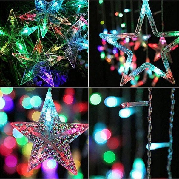 2m 138leds Christmas Lights Eu Plug Romantic Fairy Star Led Curtain String Lighting For Holiday Wedding Garland Party Decoration 220v 110v