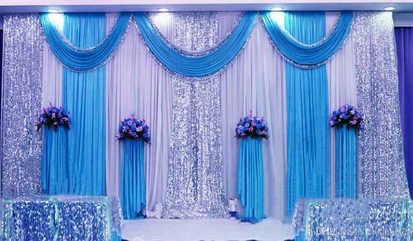 3*6m (10ft*20ft) Wedding Curtain Backdrops With Sequins Swag High Quality Ice Silk Material Wedding Party Stage Decoration Valance