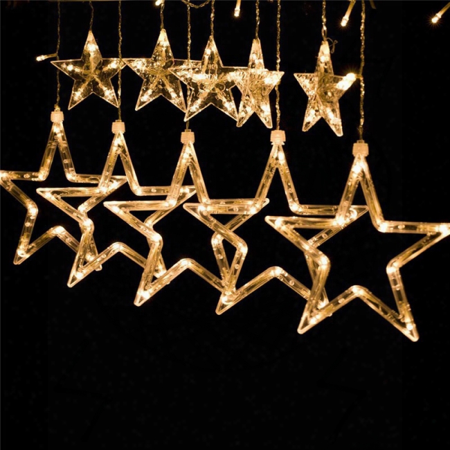 3m Waterproof Drop Led Star Curtain String Light Christmas New Year Party Wedding Decor With Tail Plug Warm White