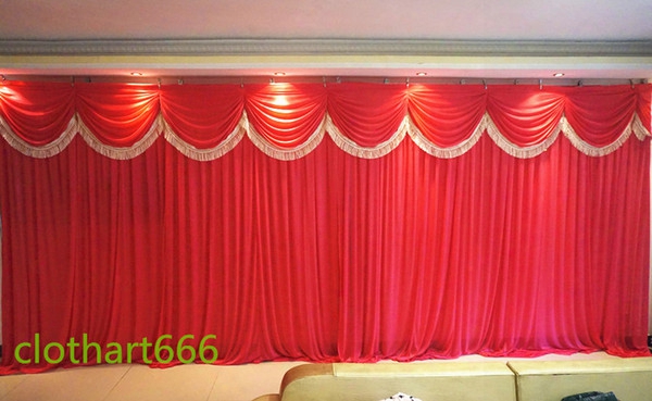 3m*6m Backdrop Wedding Backcloth With Swags Party Curtain Wedding Party Stage Celebration Background Graduation Stage Back Cloth