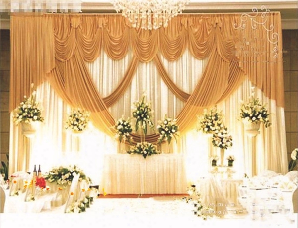 3m*6m Gold And White Wedding Backdrop Stage Curtain Wedding Supply Stage Decor