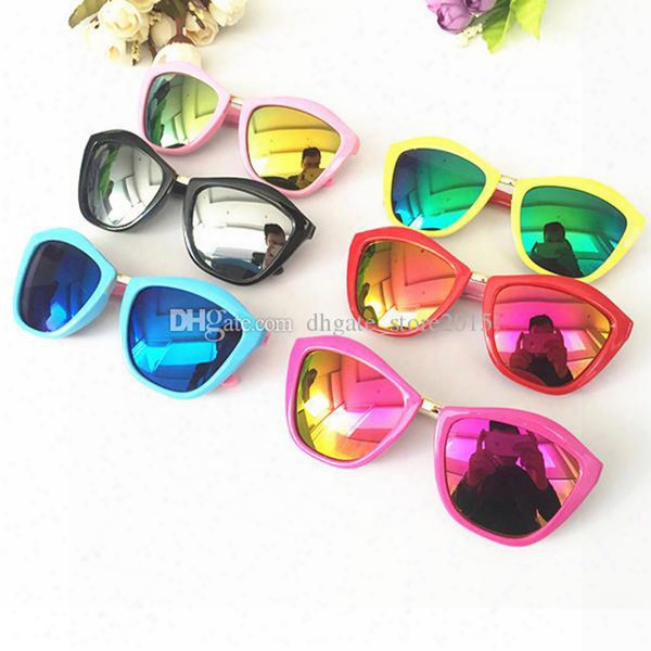 6 Colors Kids Plastic Frame Sunglasses Toddlers Rivet Round Shades Mirrored Lens Eyewear Hot Selling