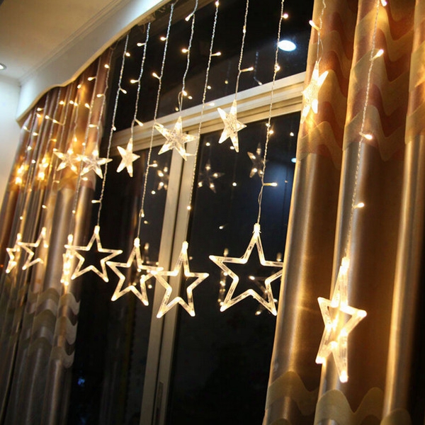 6w 138 Leds 2m/6.6ft Fairy Star Light 12 Stars Window Curtain String Light Fairy Wedding Led Icicle Light Christmas Party Decoration Light