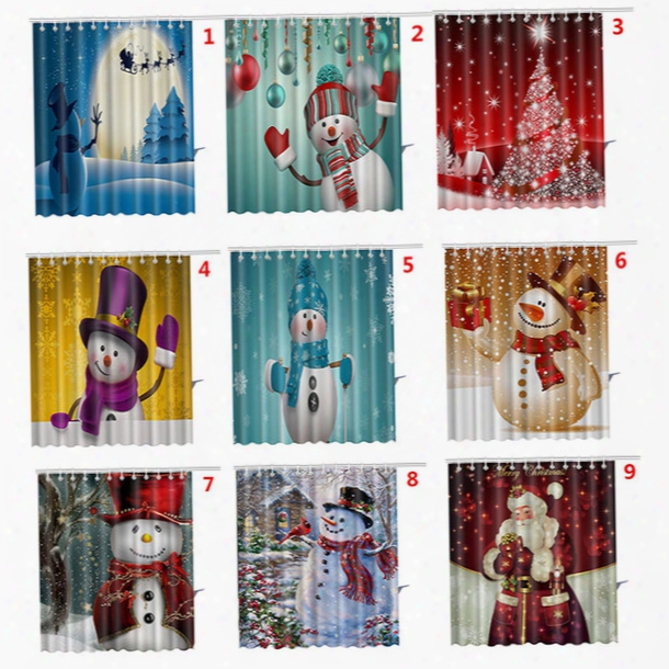 9 Design C Hristmas Shower Curtain Santa Claus Snowman Waterproof 3d Printed Bathroom Shower Curtain Decoration With Hooks 165*180cm Wx9-108