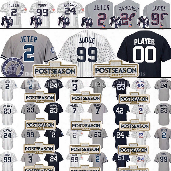 99 Aaron Judge 2 Derek Jeter Baseball Jersey 24 Gary Sanchez 23 Don Mattingly 3 Babe Ruth 7 Mickey Mantle Mariano Rivera Jerseys