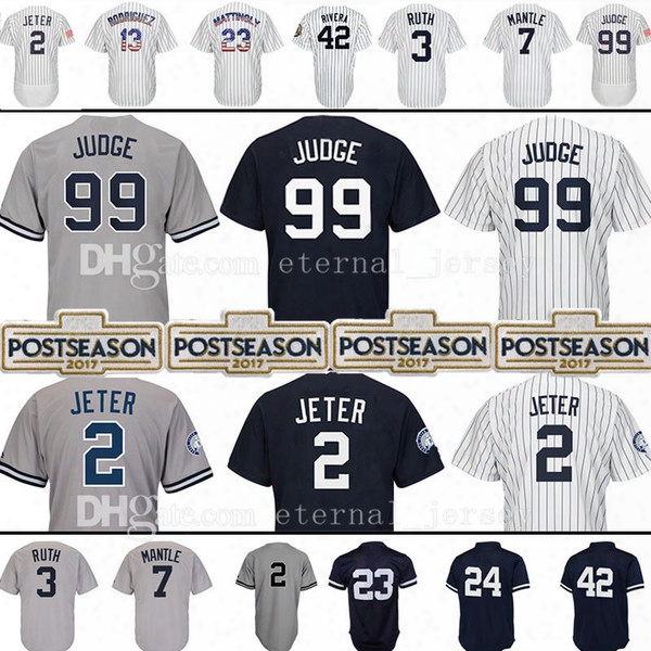 99 Aaron Judge 23 Don Mattingly 3 Babe Ruth Baseball Jerseys 7 Mickey Mantle 2 Derek Jeter 24 Gary Sanchez Jersey Embroidery Logos