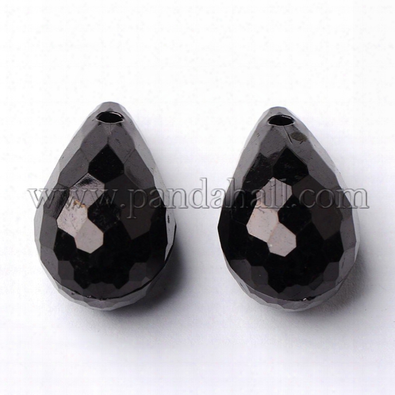 Acrylic Pendants For Curtains, Faceted Drop, Black, About 24mm Long, 14mm Wide, Hole: 2mn, About 226pcs/500g